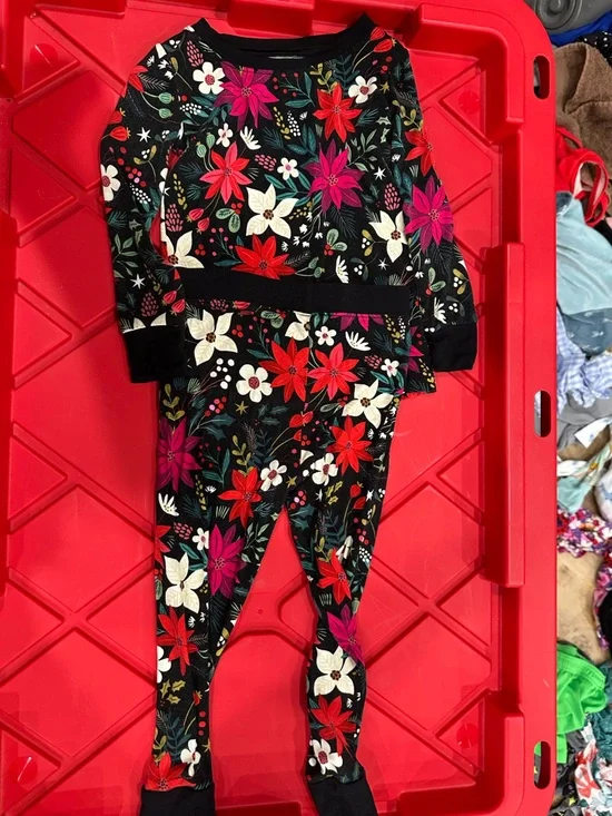 Little Sleepies Black Floral Sleep Set with Red & Pink Poinsettias