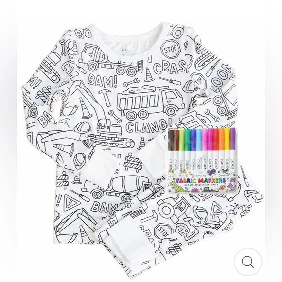 Caden Lane White Construction Doodle Kids Pajama Set (no markers included)