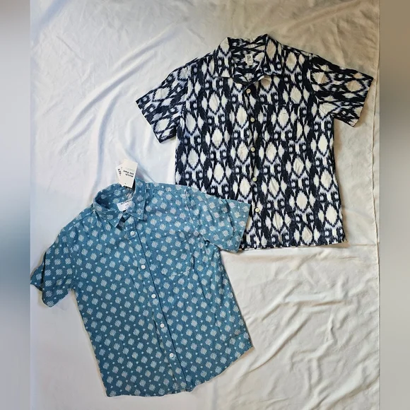 Two Boys' Short-Sleeve Button Down Shirts- Ikat-Geo- Gap/Old Navy-Size Large