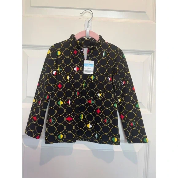 7. J.McLaughlin Kids Bedford Top Black Gold Merriment Geo Quarter Zip Size 4 NWT