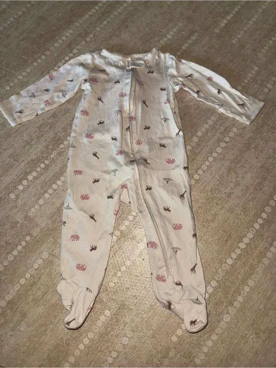 Carter's Cream Footed Pajamas with Pink and Brown Animal Print