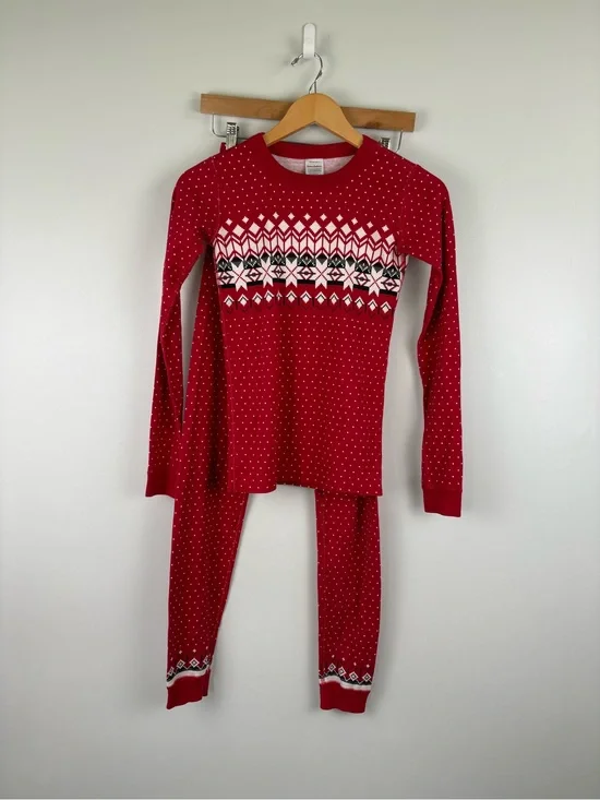 Hanna Andersson Size 150 US 12 Long John Pajama Set 59852 Unisex Ribbon Red Fair