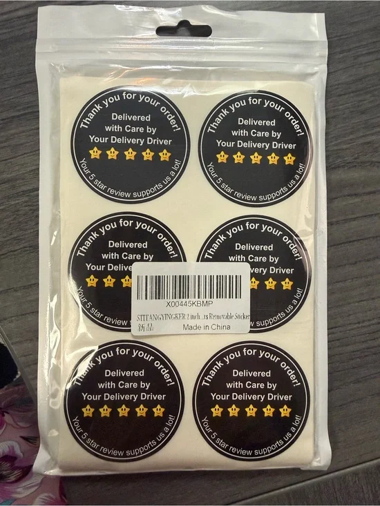 Thank You Delivery Stickers - Black & Yellow Round Labels (Pack)