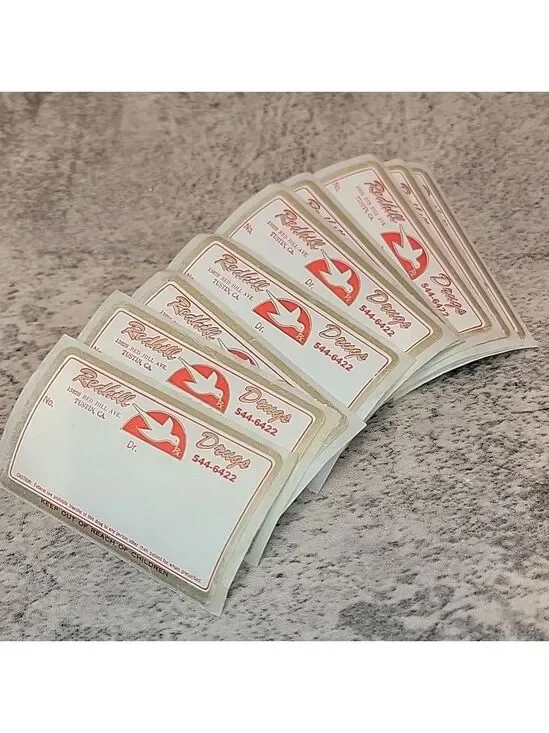 Vintage Rx prescription labels Unused pharmacy labels ephemera Redhill Drugs