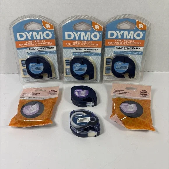 Dymo LetraTag Label Refills 6 Pack Clear Plastic 16952 & White Iron-On 12mm LT