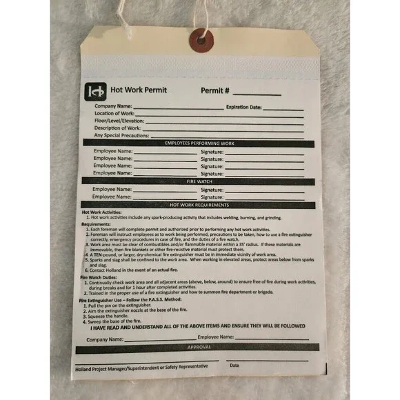 Hot Work Permit Tag 50-pk. -Carbon Copy, Cardstock, 5.5 x 8.0 
