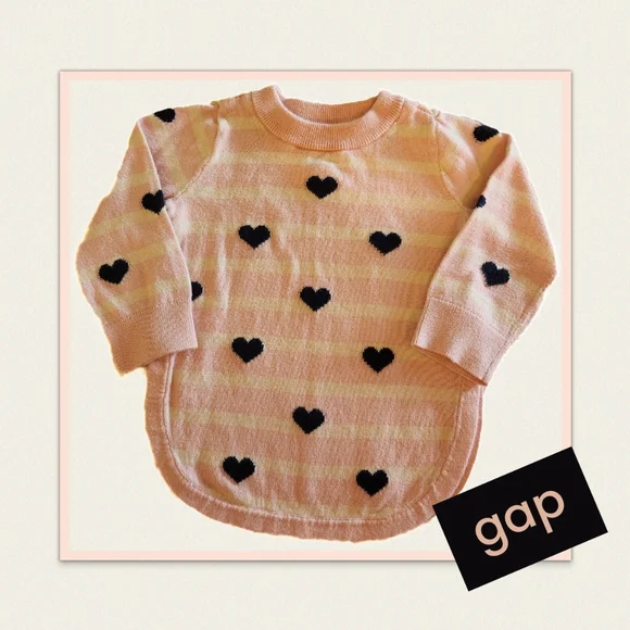 Gap Pink and navy Lightweight heart sweater, Size 12-18 Mos