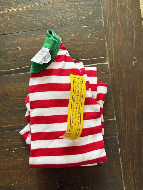 Hanna andersson size 12 long John pajamasRed & White Striped Top with Green Trim