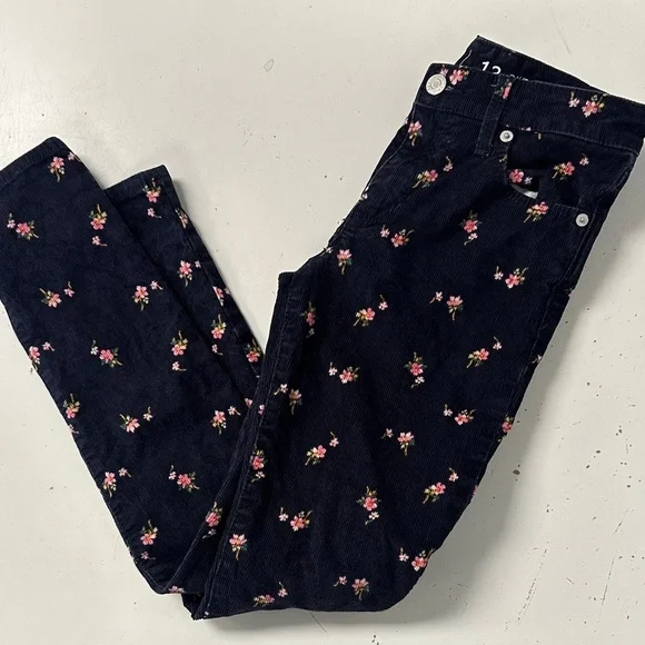 Gap Kids Floral Corduroy navy Floral Pants 12