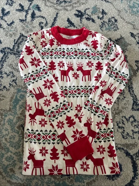 Hanna Andersson Red and White Reindeer Fair Isle Pajama Top