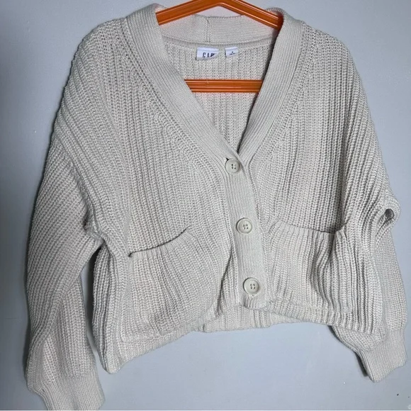 GAP Cream Button-Up Cropped Oversized Cardigan