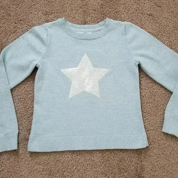 Gap Kids Girls Blue White Star Sequin Pullover Swe