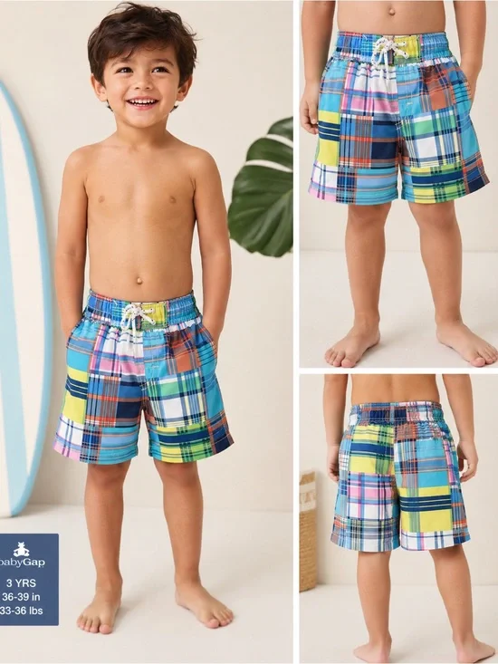 NWT Baby Gap Plaid Swim Trunks | Size 3 Years | UPF 50+ (if tag confirms)