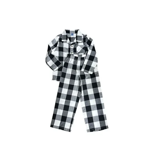 Kids flannel pajama set black white plaid Sz 5T / Sz 5