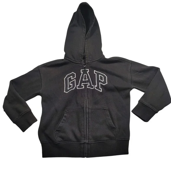 GAP Kids Boys Girls Black Arch Logo Full‎ Zip Hoodie Sweatshirt Size S 6-7