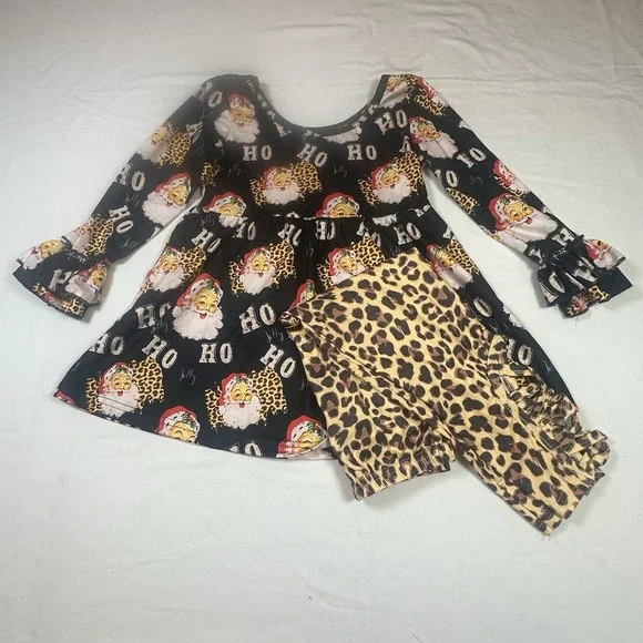 Christmas Cheetah Santa Girls Unique Unbranded Outfit Boutique‎ 4T NEW