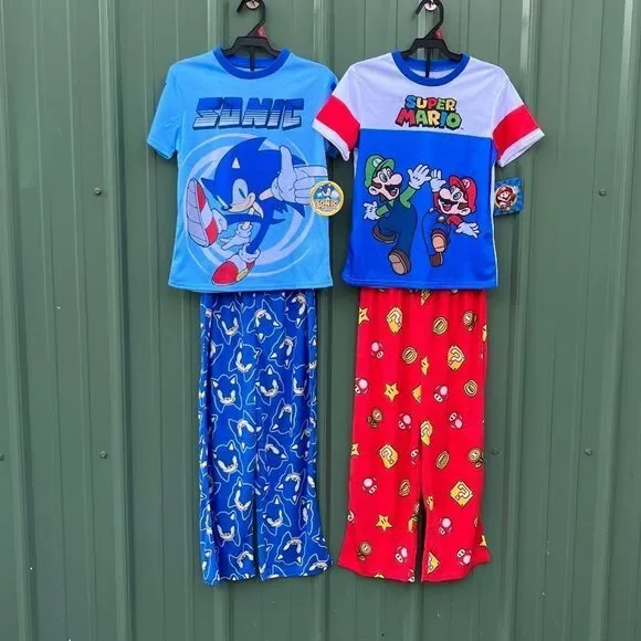 Boys Mario & Sonic Short Sleeve Top & Sleep Pants Pajama 2, 2-Piece Sets Size M