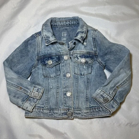 Baby Gap Toddler Denim Jacket Light Wash Distressed Size 3 Years Old‎ 3T