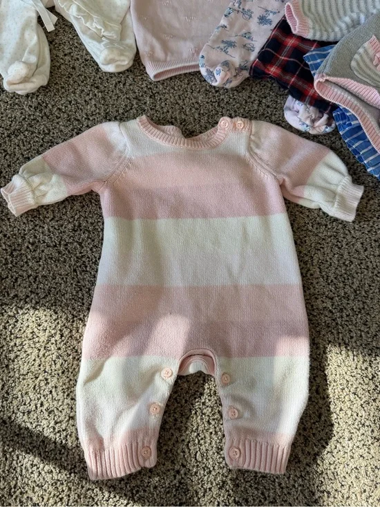 GAP Pink and Cream Striped Knit Baby One-Piece