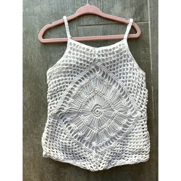 GAP KIDS Girls White Sleeveless Crochet Knit Boho Top Cute Size 8
