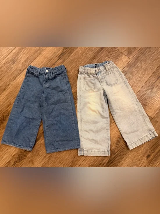 (2) Gap Kids girls Wide Leg Denim Jeans - Size 6 EUC sparkle denim light wash
