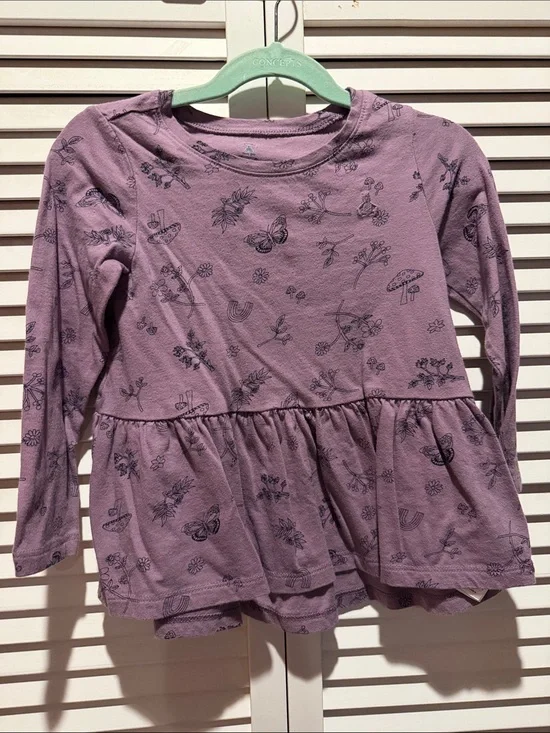 GAP Purple Long-Sleeve Peplum Top with Nature Prints