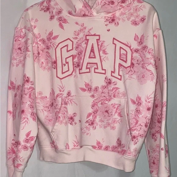 GAP kids Pink Floral Logo Hoodie