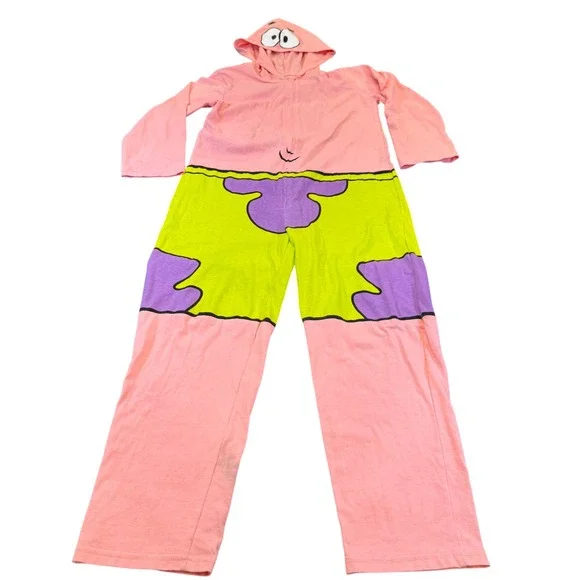 Nickelodeon Patrick Star‎ Kids Pajama Suit One Piece Hooded Sleeper Sz 10-12
