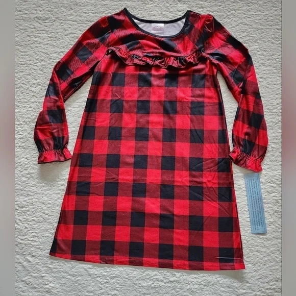 NEW girl's winter / Christmas buffalo check pajama nightgown size 2t 5 6 8 10