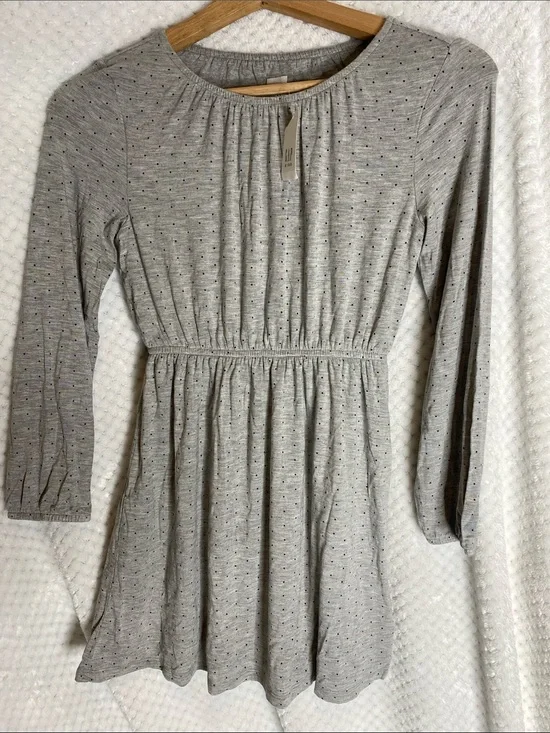 GAP Kids Soft Knit Gray Dress with Navy Polka Dot Print Pattern
