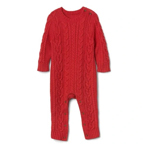 NWT Baby Gap Red Long Sleeve Cableknit Holiday Jumper One Piece 12-18M NEW