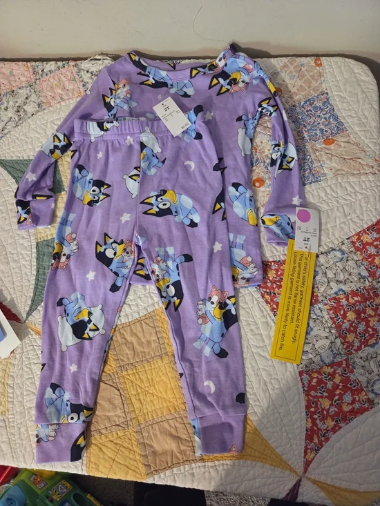 Kids Lavender Cartoon Animal 2-Piece Pajama Set 2t Unisex