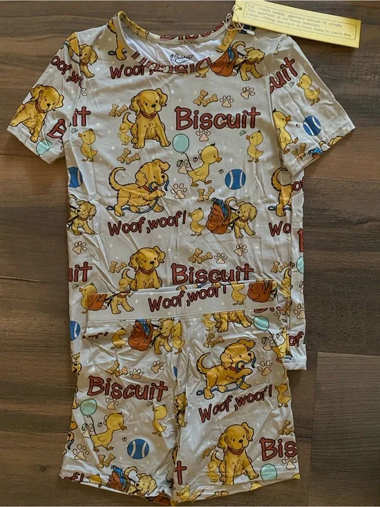 Biscuit Puppy Print Kids Pajama Set - bamboo 5/6 NWT