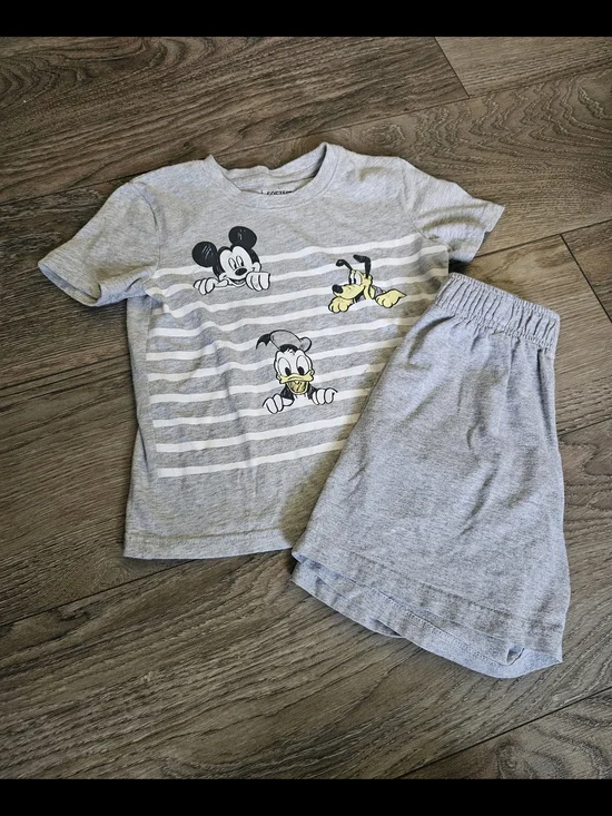 Disney Gray Mickey, Donald & Pluto Short Sleeve Shirt And Gray Shorts