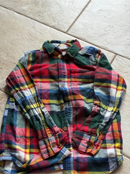 GAP Multicolor Plaid Button-Down Shirt - Red, Green, Blue, Yellow, Cream
