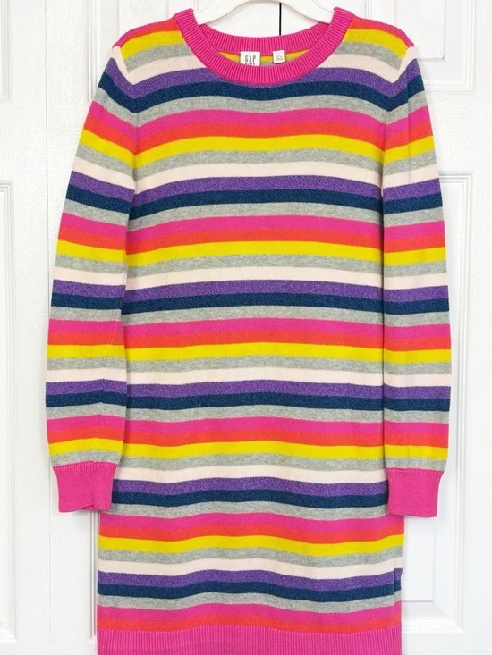 GAP Kids Colorful Pink Multi Crazy Stripe Long Sleeve Sweater Dress XXL