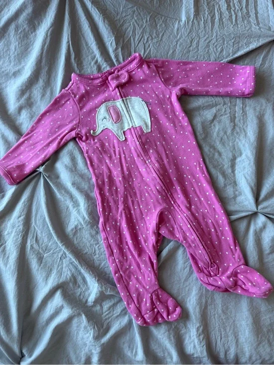 Pink Footed Baby One-Piece with Elephant Appliqué