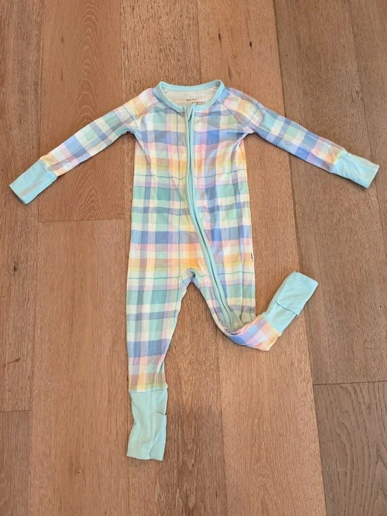 Little Sleepies Baby Pastel Plaid Zip-Front One-Piece Convertible Pajamas