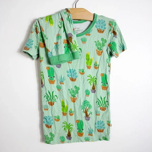 Little Sleepies Pajama Set Kids 7/8 Green Cactus Succulent Bamboo Lunaluxe