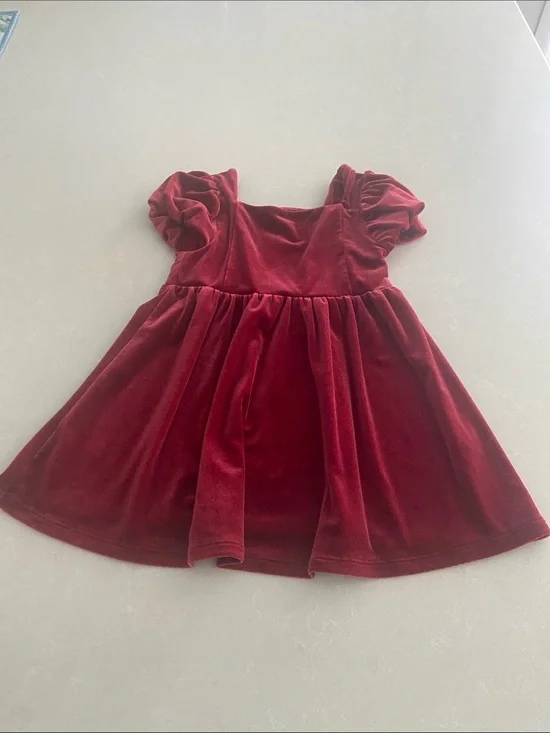 GAP Velvet Puff Sleeve Dress in Wine Red 3T
