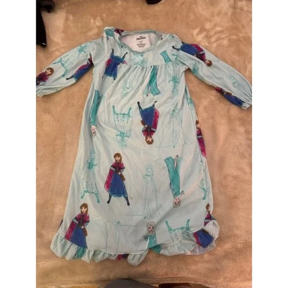 Disney Frozen Anna Elsa Girls Nightgown Blue Long Sleeve Ruffle Sleep Dress 3T
