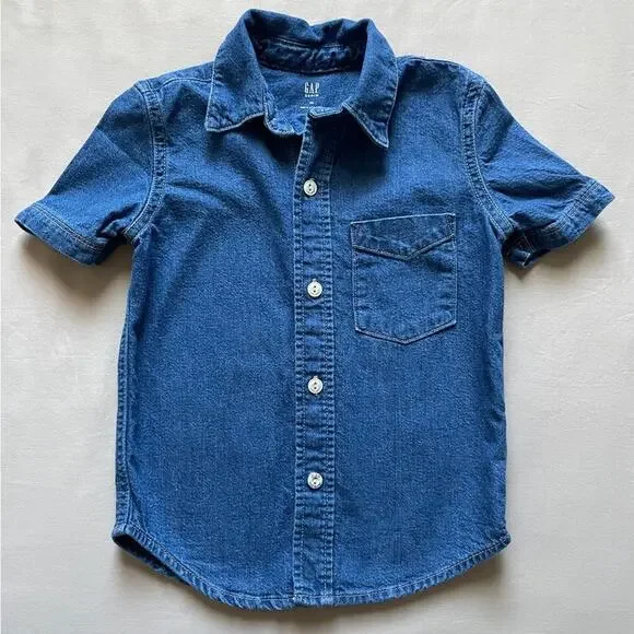 Gap Boys Denim Short Sleeve Button Down Shirt Size XS