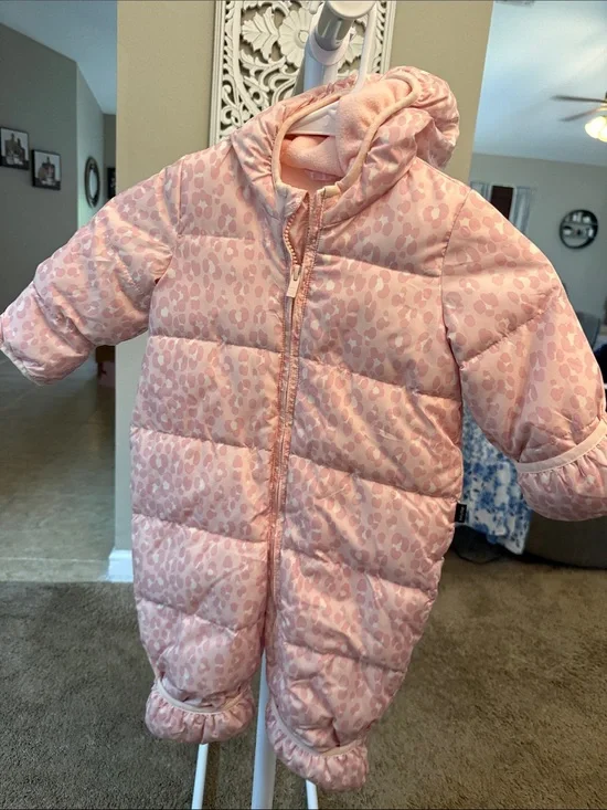 GAP Pink Leopard-Print Hooded Puffer Sleep Sack