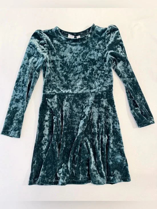 GAP Girls' Emerald Green Crushed Velvet Velour Holiday Dress Size Small (6-7)