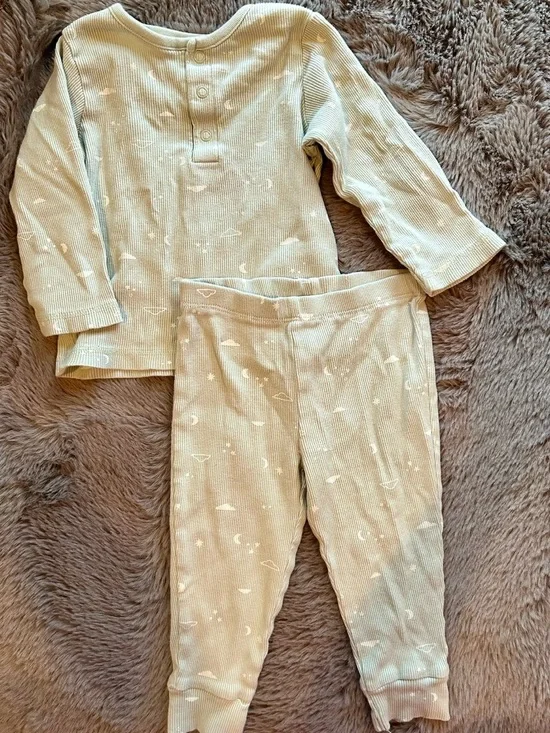 Kids' Soft Ribbed Pajama Set in Light Sage Green