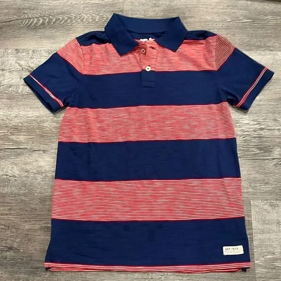 Gap Kids Boys red blue striped polo - youth L (10-11)