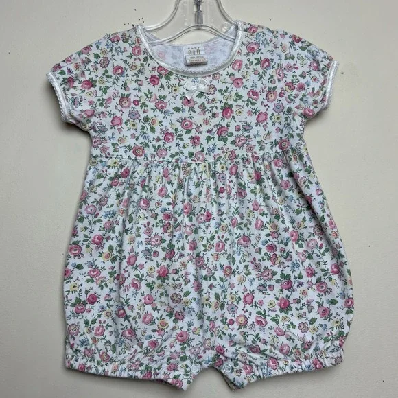 Vintage Baby Gap Cream Pink Floral 100% Cotton Short Sleeve Romper S 3-6M Y2K
