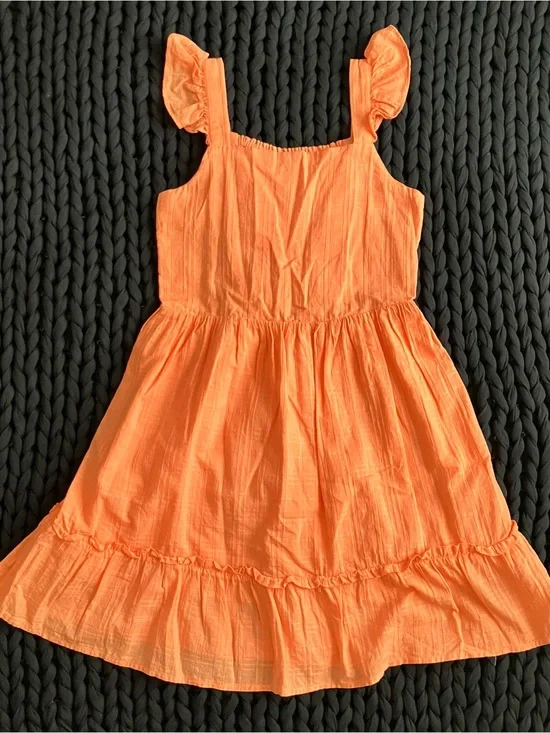Kids Peachy Orange Ruffle Strap Sundress