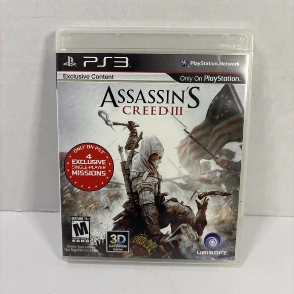 Assassins Creed III Sony PS3 PlayStation 3 Game 4 Exclusive Missions Ubisoft 3D