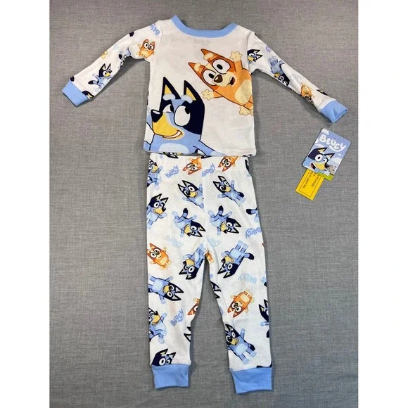 Bluey Bingo Kids Pajamas Set 18M White Blue Cotton Snug Fit NWT QF315DLLWM